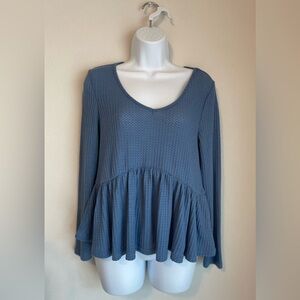 Shein Peplum Waffle Knit Long Sleeve Top
